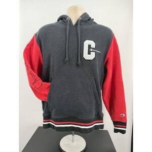 Champion Reverse Weave Hoodie Mens Medium Black Red Colorblock Big C Script Logo